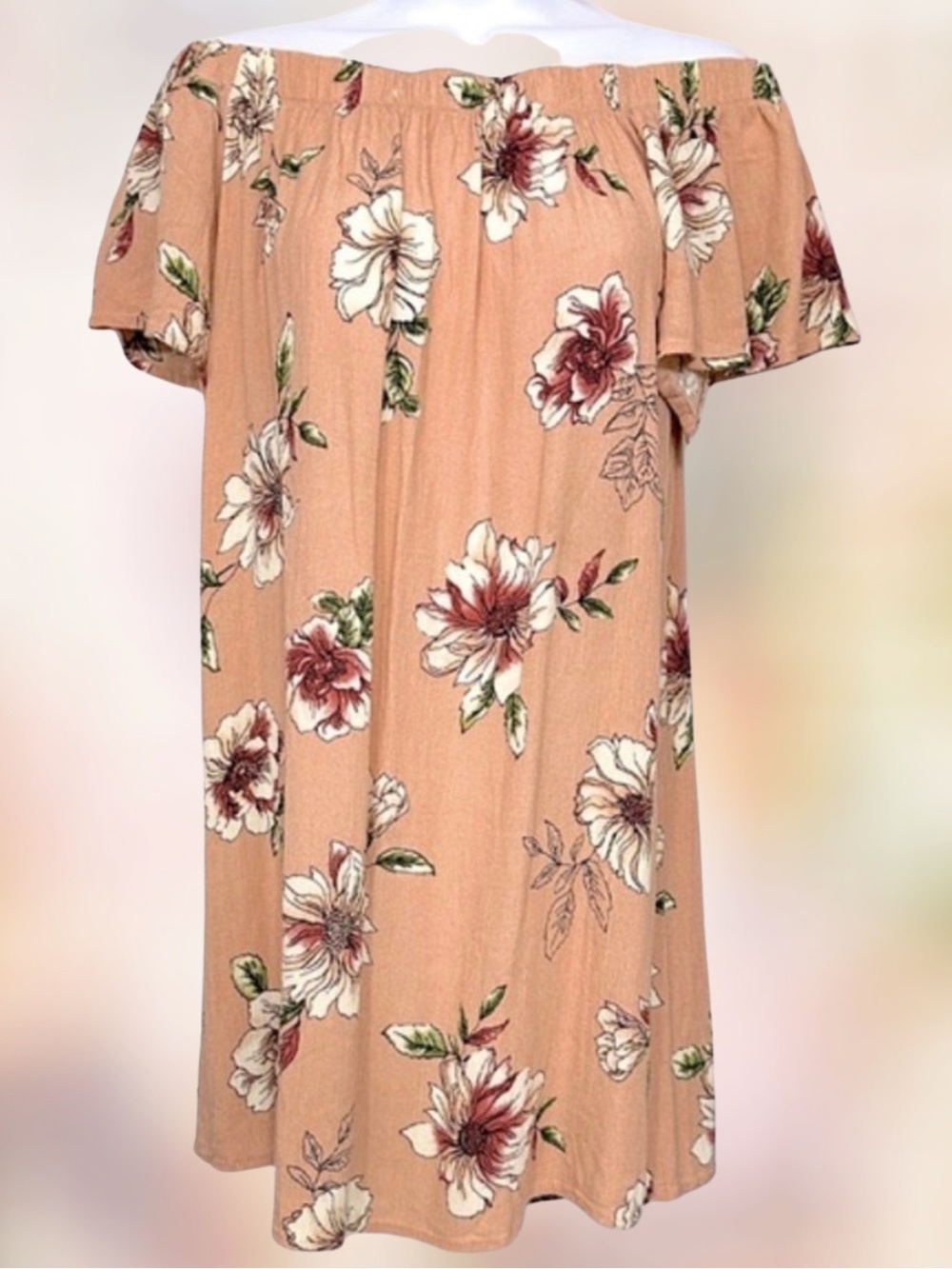 FLORAL MINI DRESS Off the Shoulder Summer Cottagecore Pink Women’s Size Small